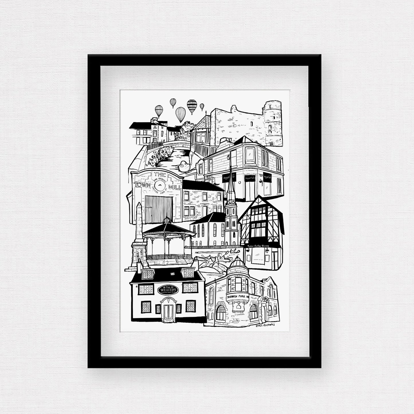 Strathaven illustration print, Strathaven Balloon festival