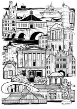 Load image into Gallery viewer, Black and white Aberdeen illustration print