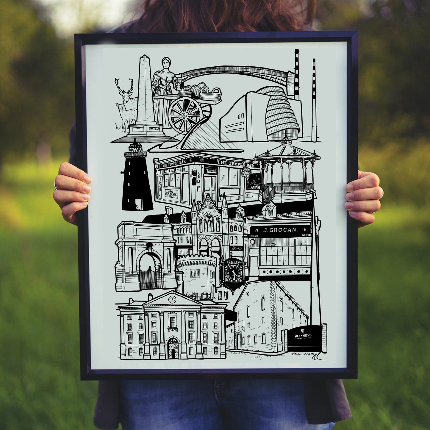 Black and white print of Dublin