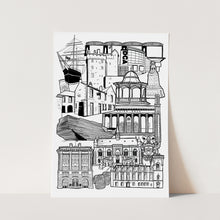 Load image into Gallery viewer, Black and white illustration print of Dundee