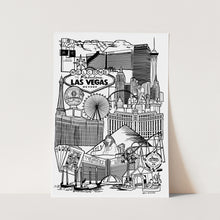 Load image into Gallery viewer, Black and White Vegas illustration print