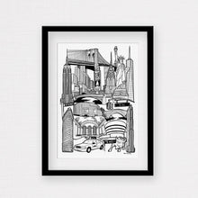 Load image into Gallery viewer, New York black and white illustration framed print
