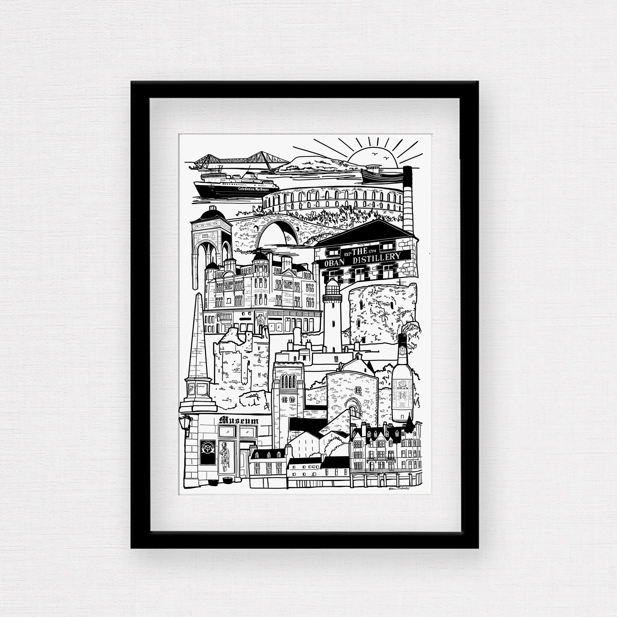 OBAN BLACK AND WHITE FRAMED PRINT