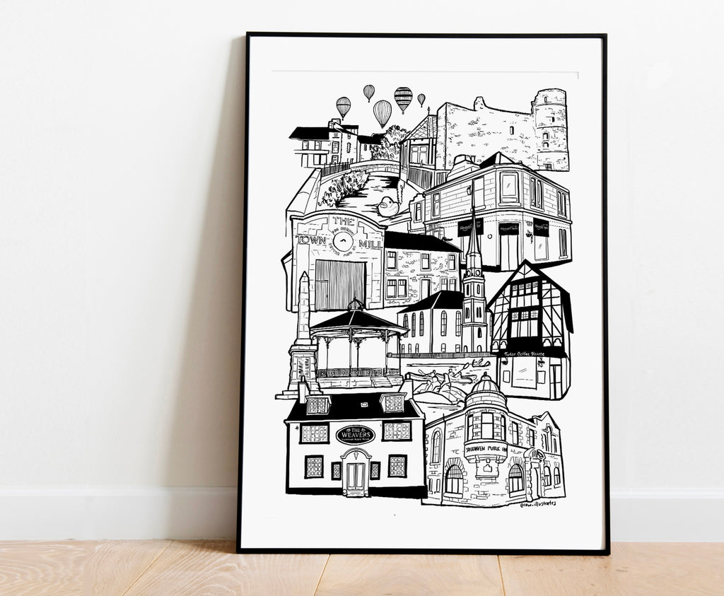 Strathaven illustration print, Strathaven Balloon festival