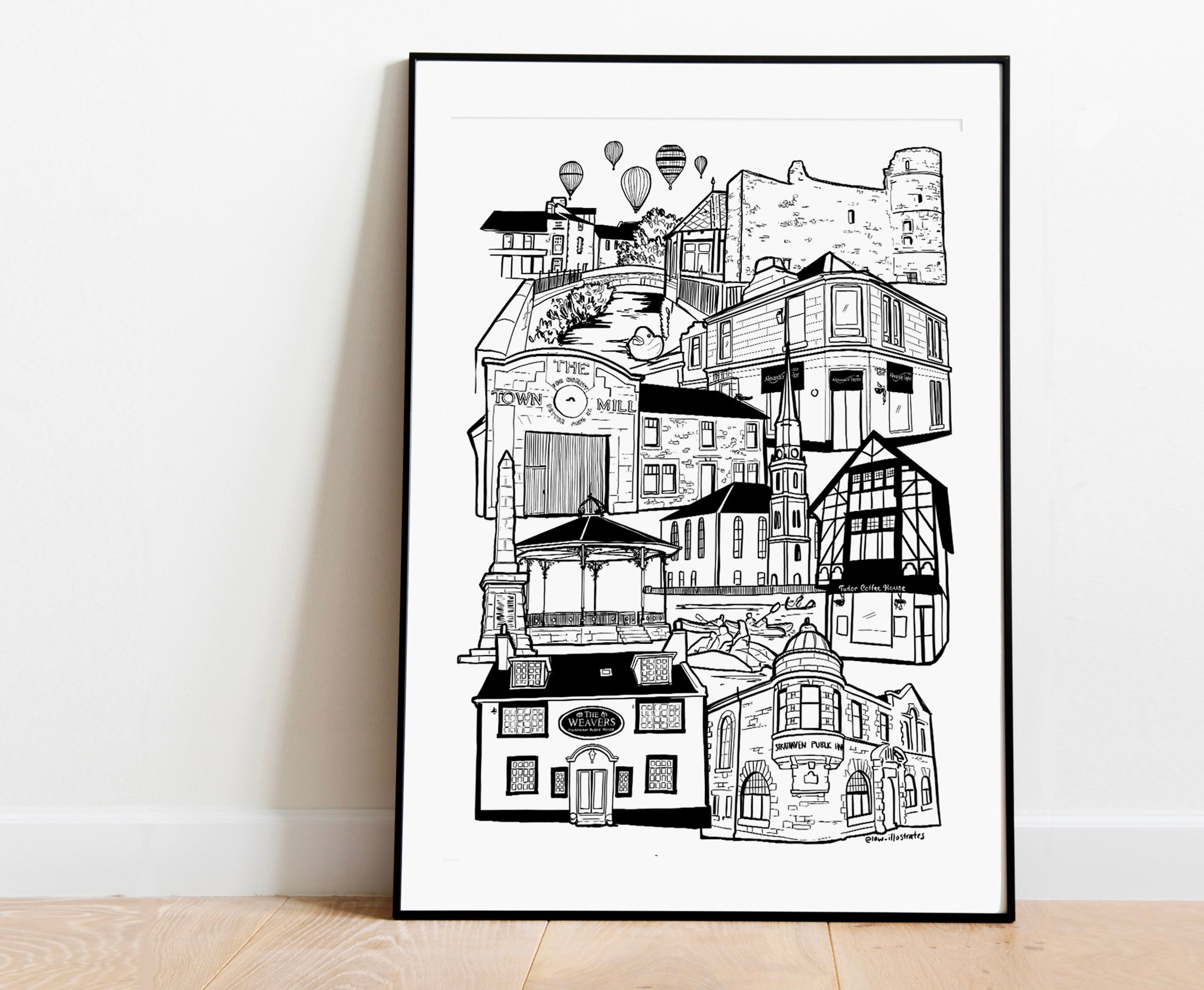 Strathaven illustration print, Strathaven Balloon festival
