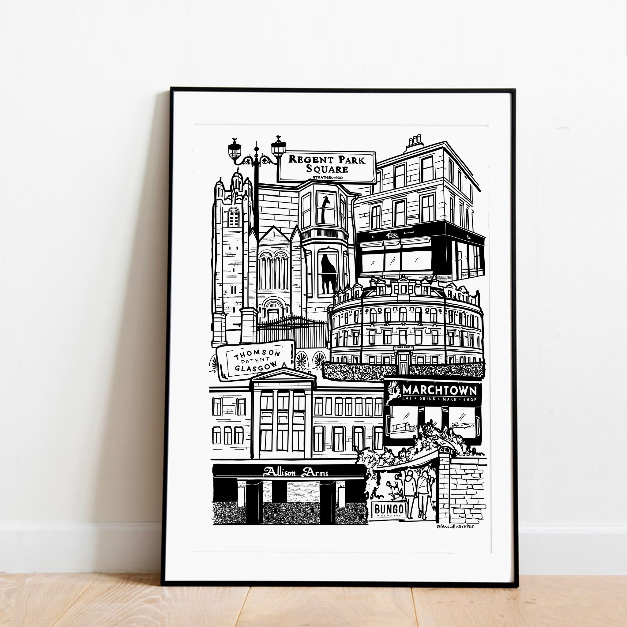 Strathbungo black and white framed print