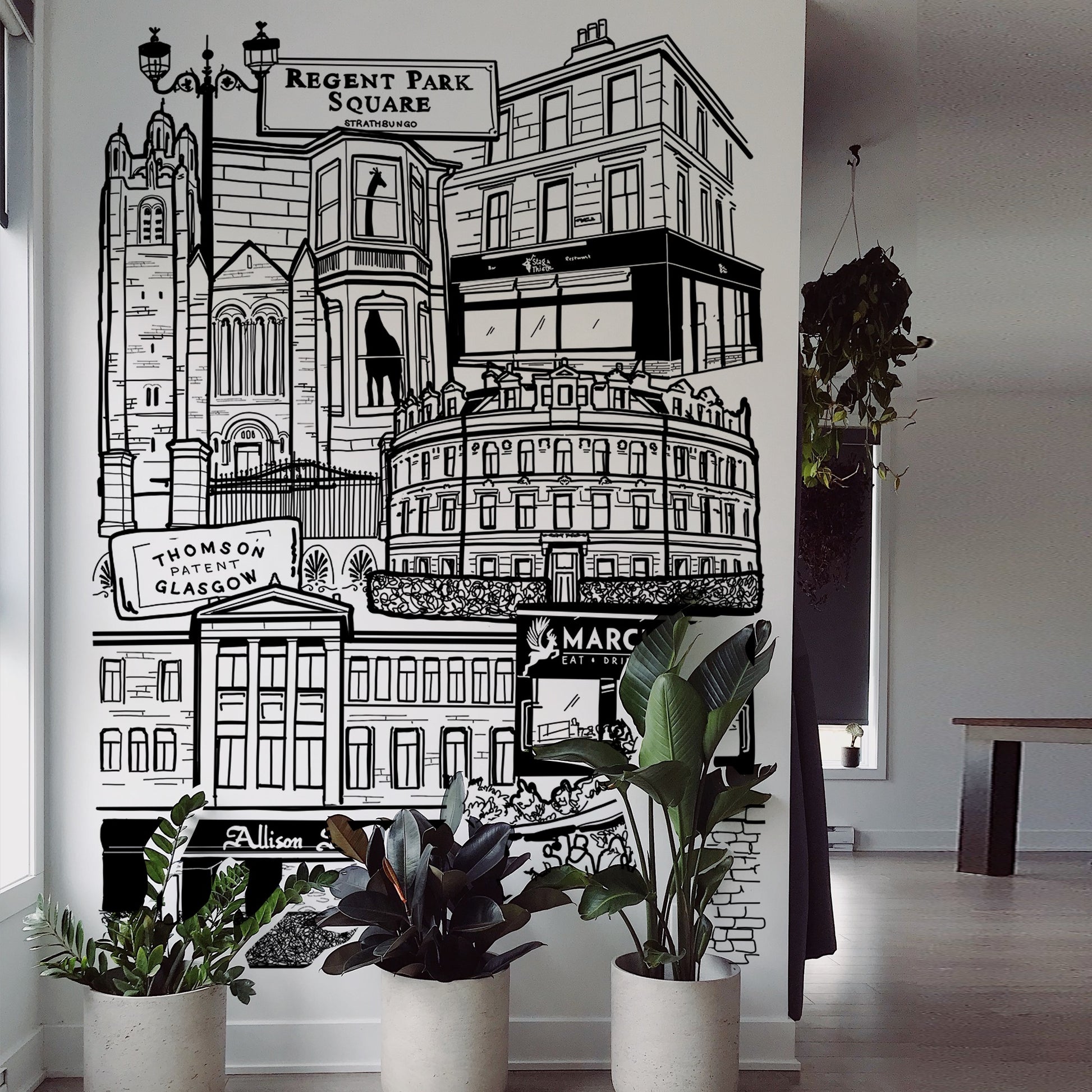 Strathbungo mural black and white mural