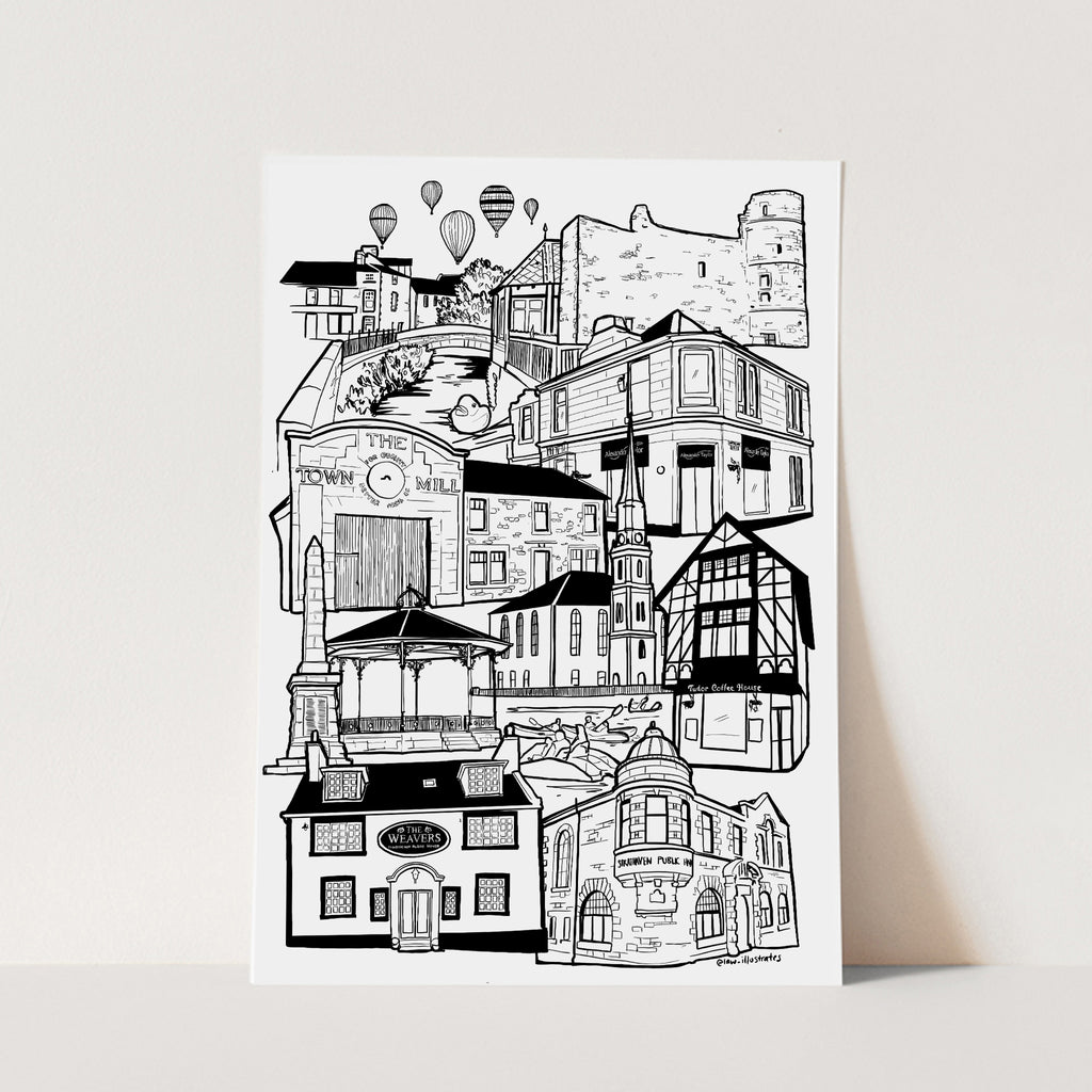 Strathaven illustration print, Strathaven Balloon festival