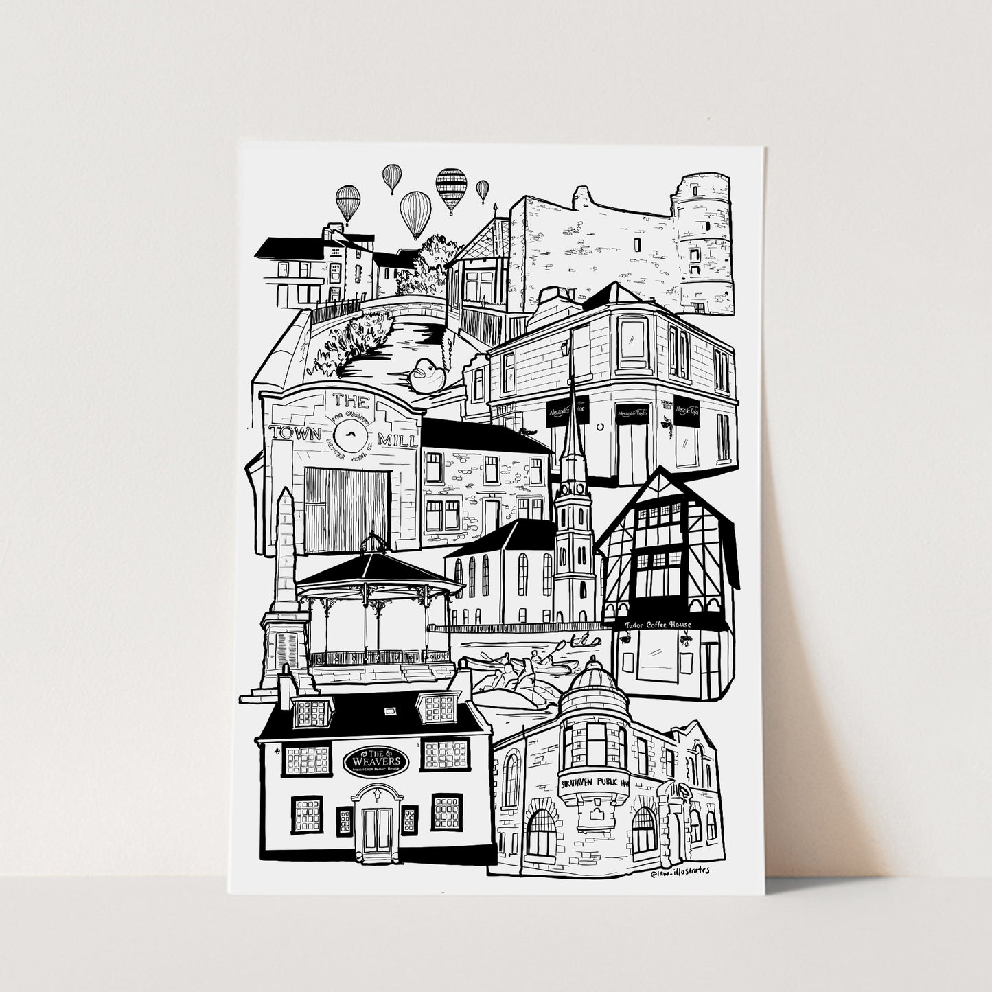 Strathaven illustration print, Strathaven Balloon festival