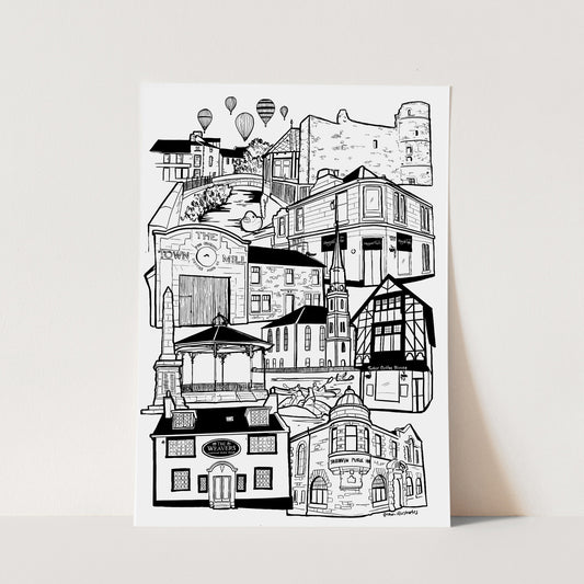 Strathaven illustration print, Strathaven Balloon festival