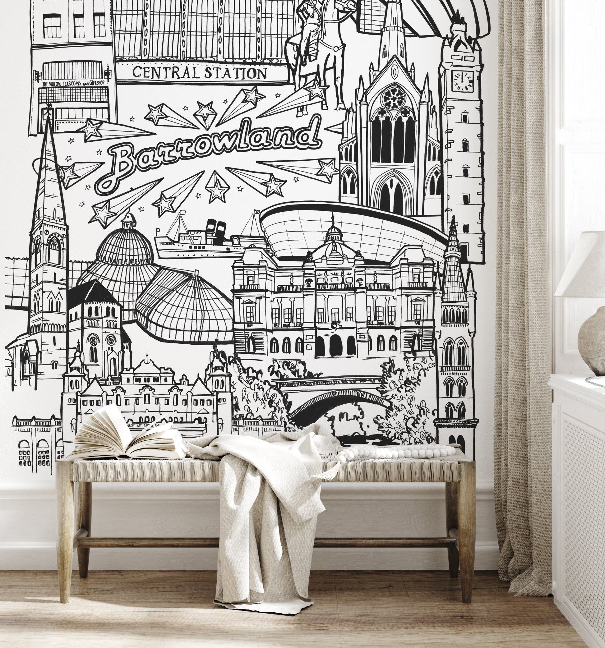 Glasgow wall mural. Glasgow black and white wall mural