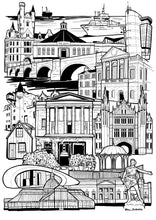 Load image into Gallery viewer, Black and white Aberdeen illustration print
