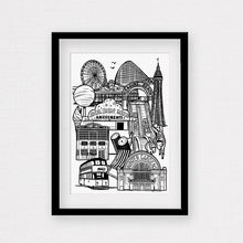 Load image into Gallery viewer, Black and white blackpool print in frame
