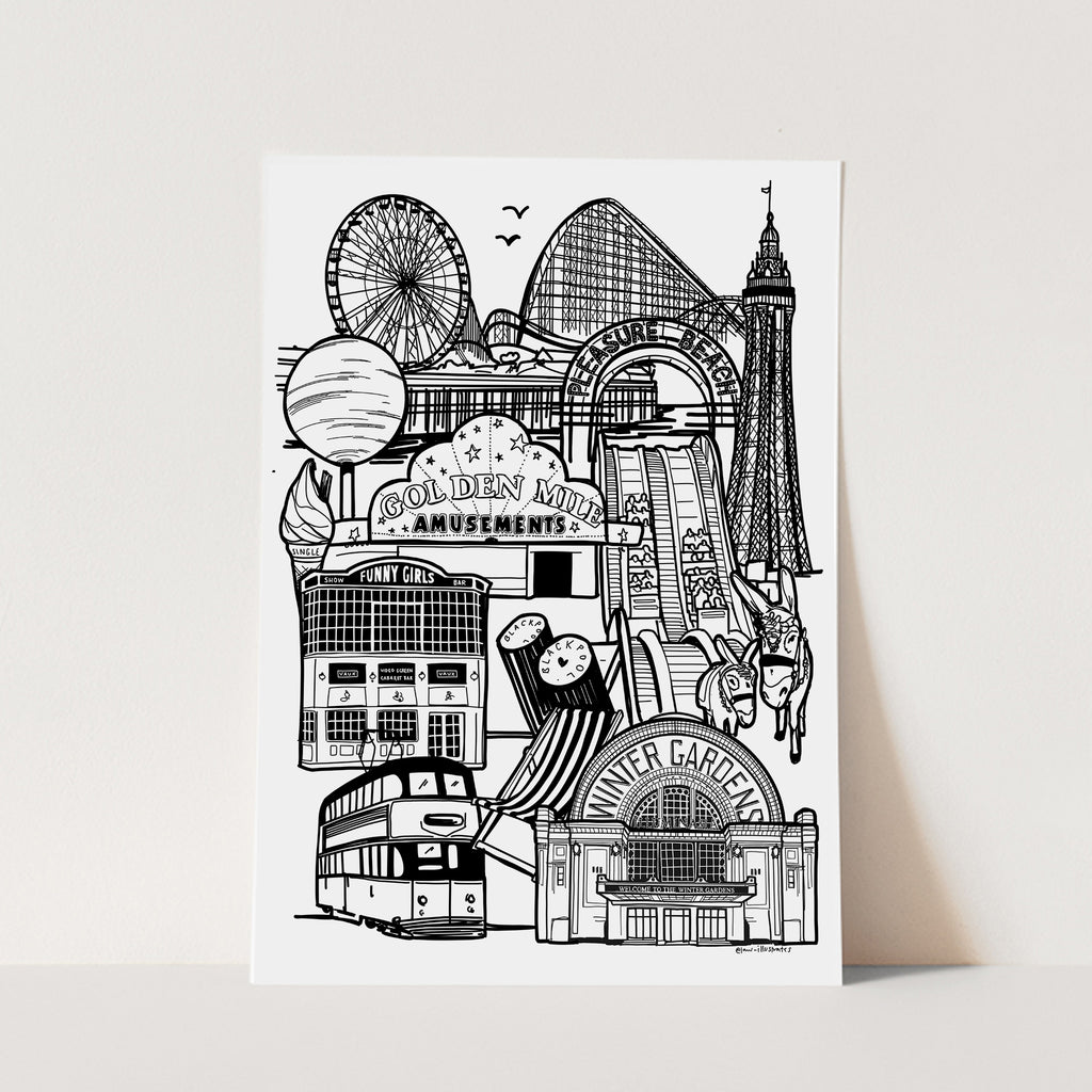 Black and white blackpool print in frame