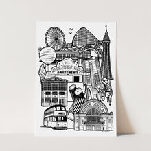 Load image into Gallery viewer, Black and white blackpool print in frame
