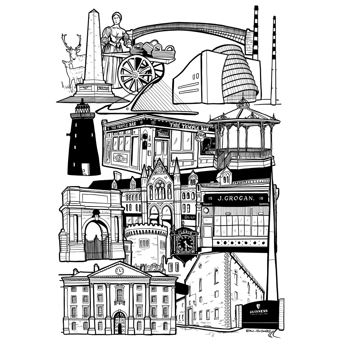 Black and white print of Dublin