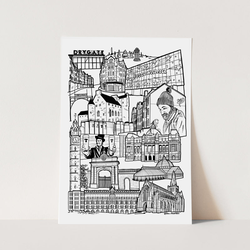 Black and White Glasgow East End illustration print