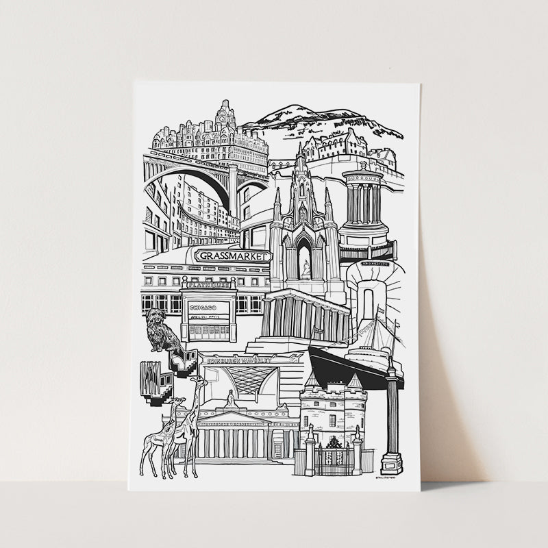 Black and White Edinburgh Illustration Print