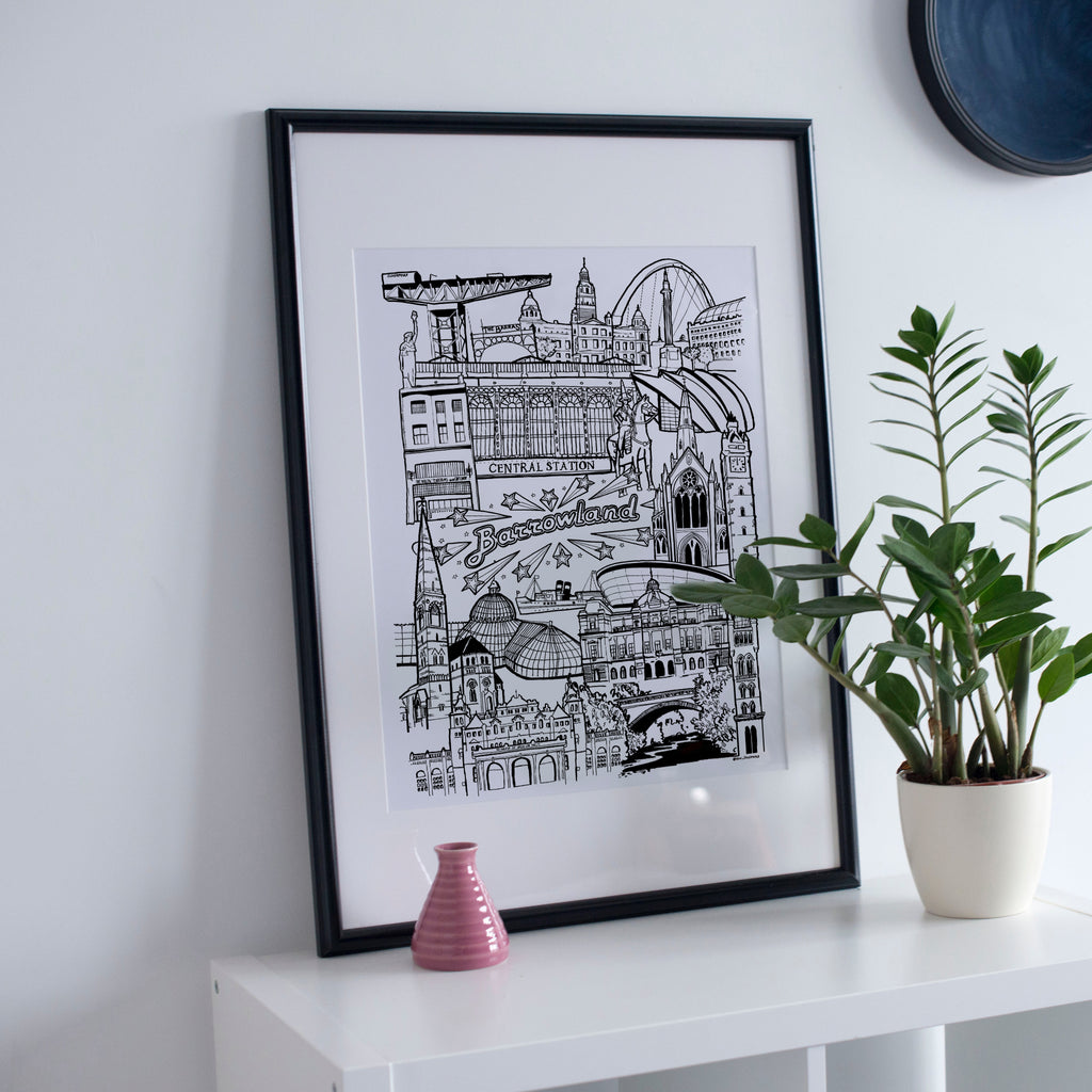 Black and White print of Glasgow