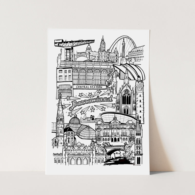 Black and White print of Glasgow