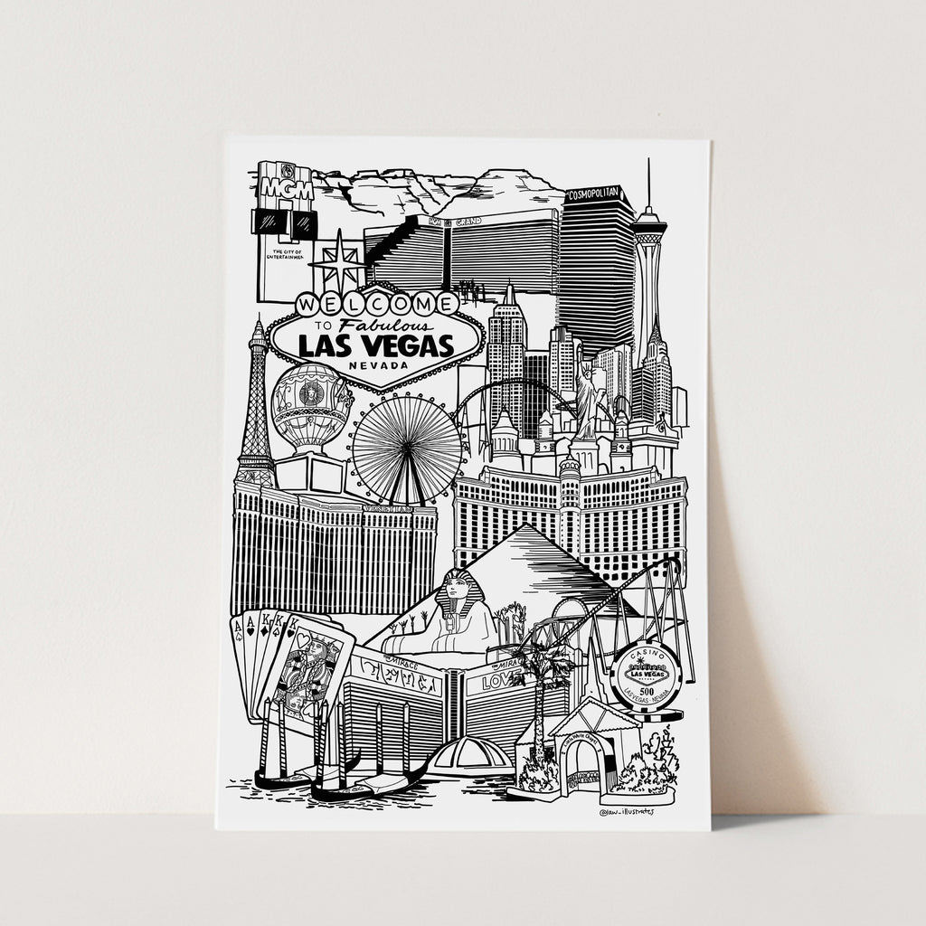 Black and White Vegas illustration print