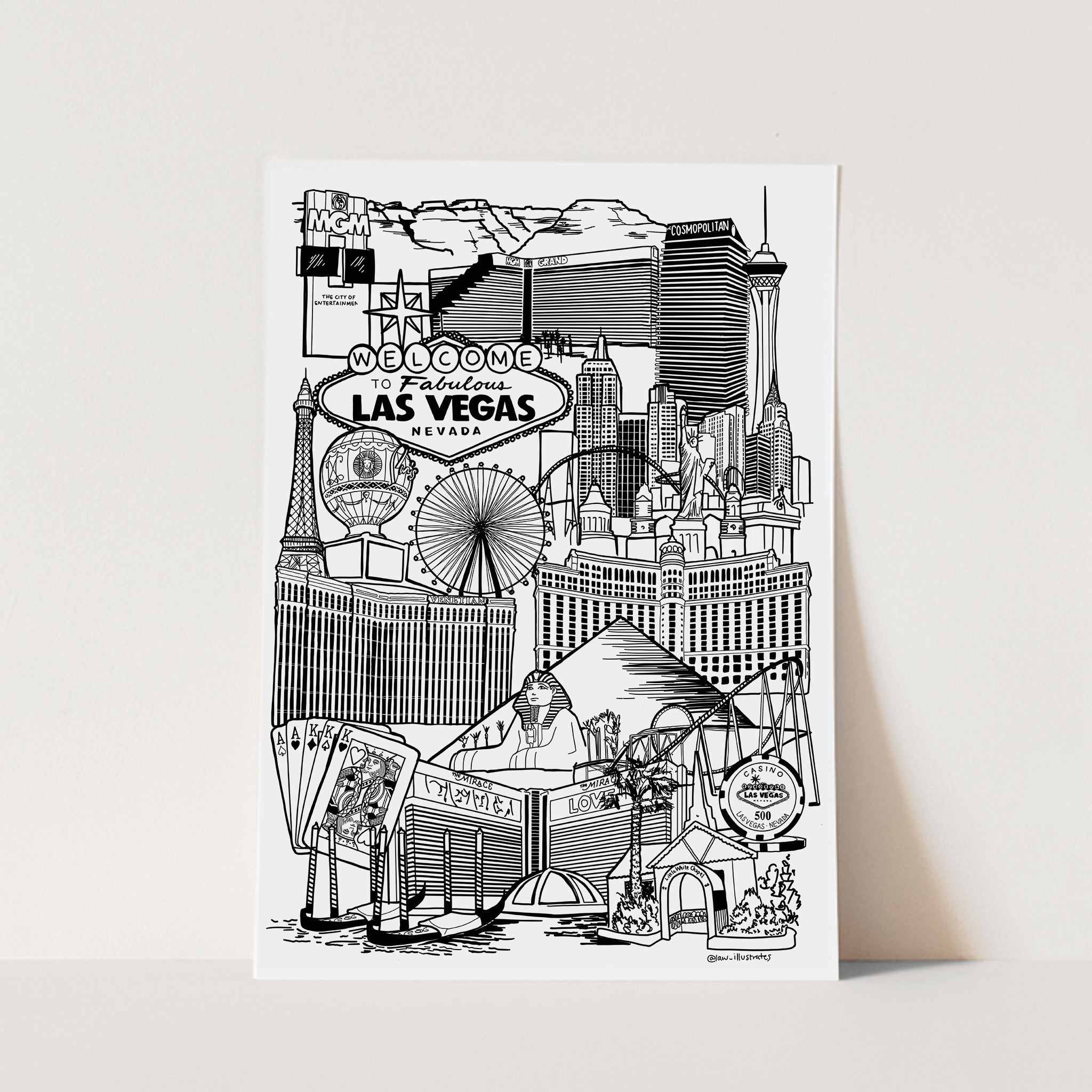 Black and White Vegas illustration print