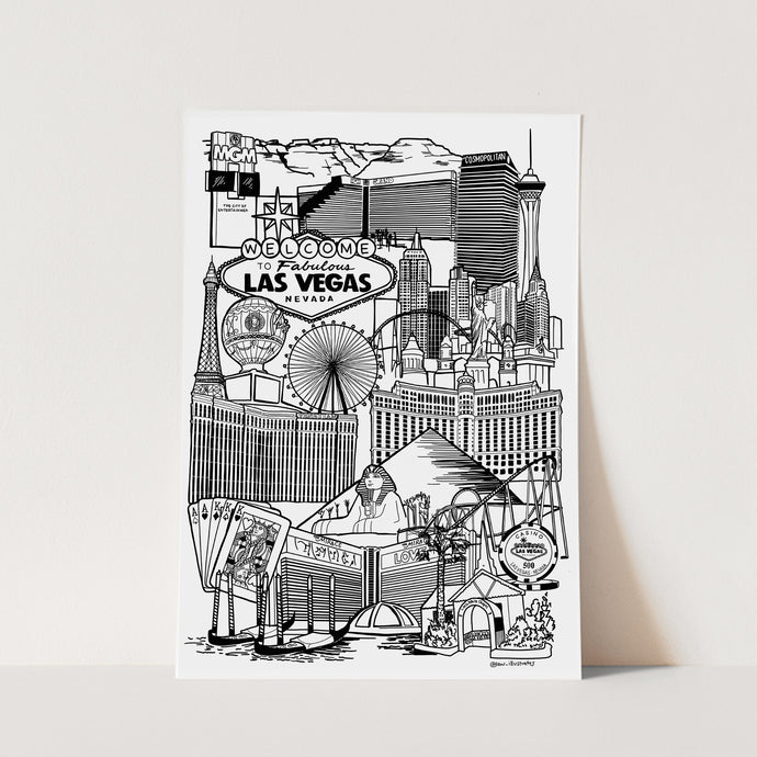 Black and White Vegas illustration print