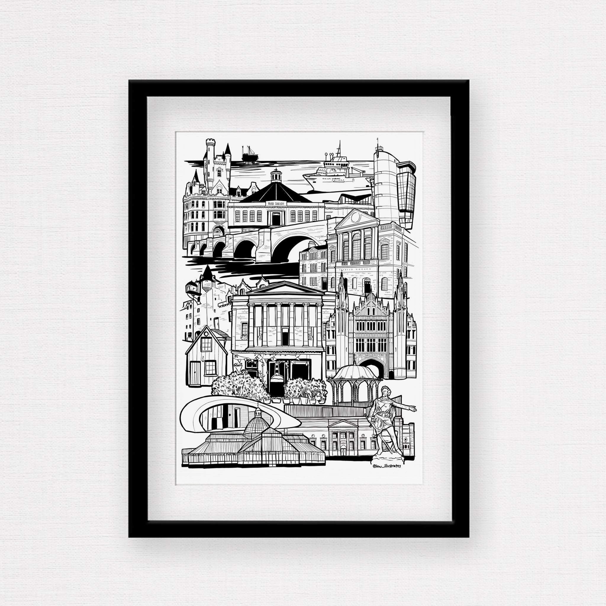 aberdeen illustration print in frame