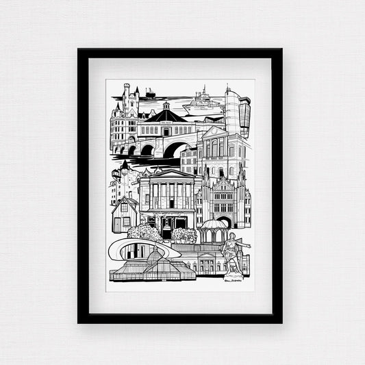 aberdeen illustration print in frame
