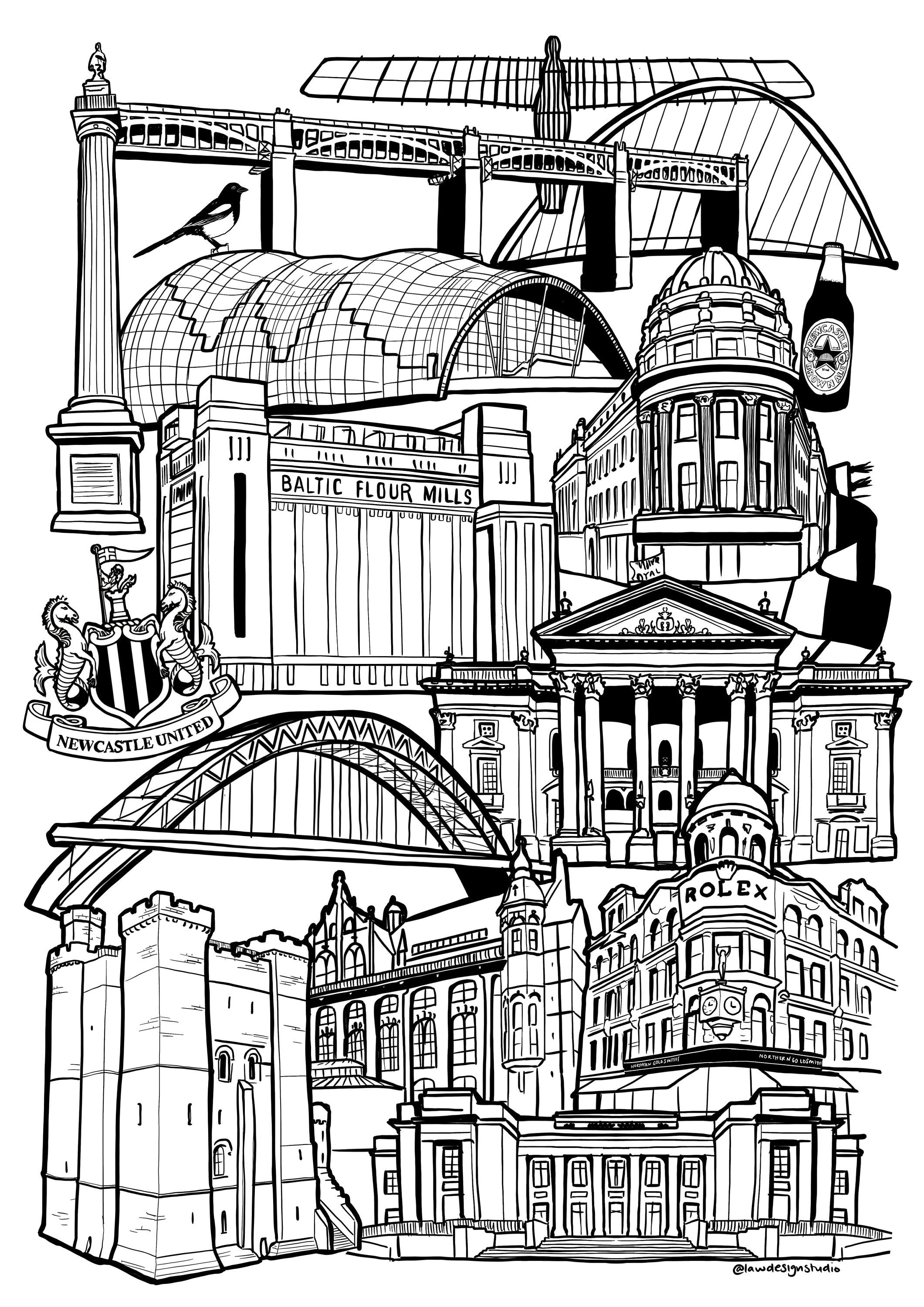 Newcastle Upon Tyne Illustration Print