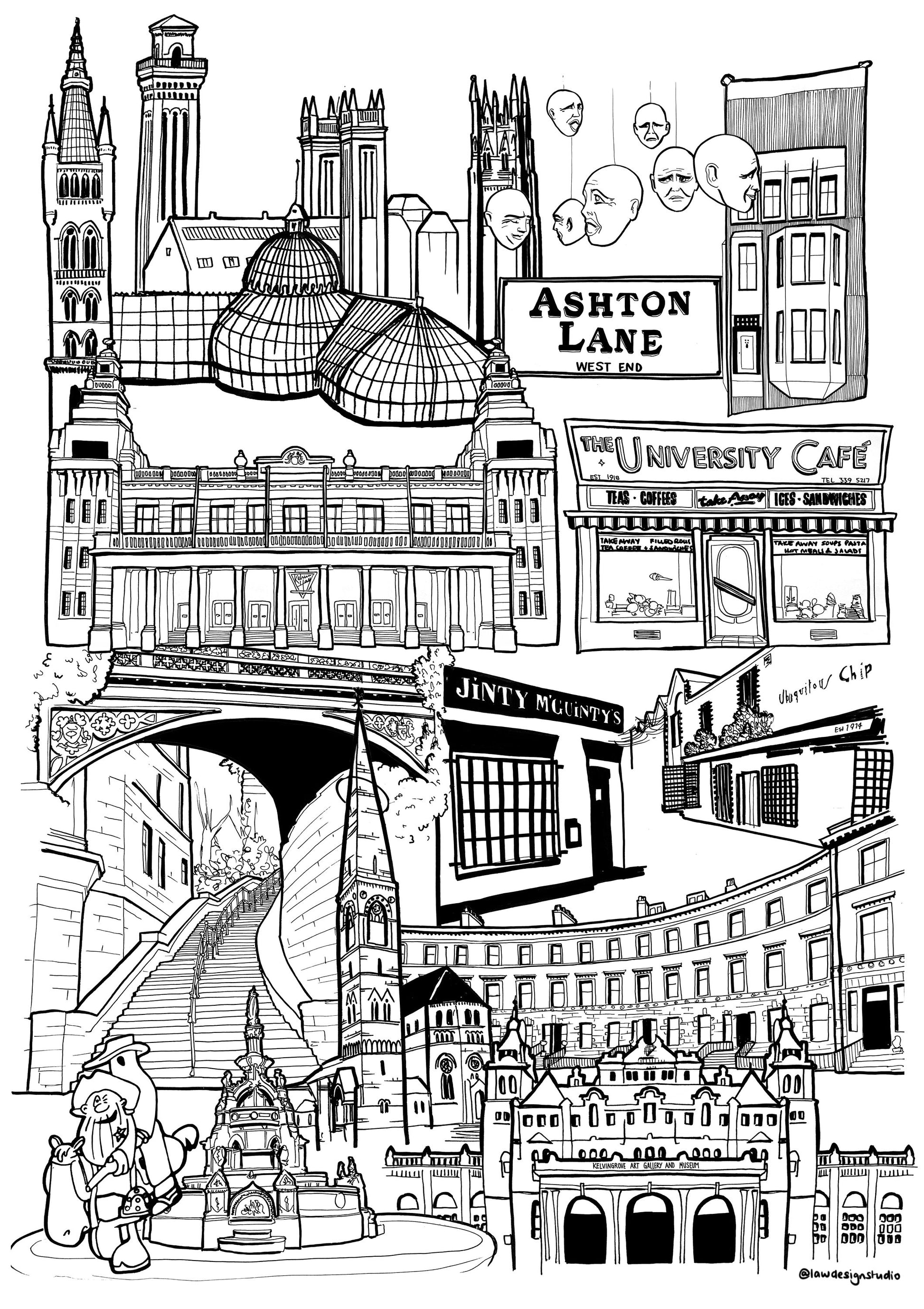 Black and White Print of Glasgow's West End