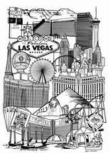 Load image into Gallery viewer, Black and White Vegas illustration print
