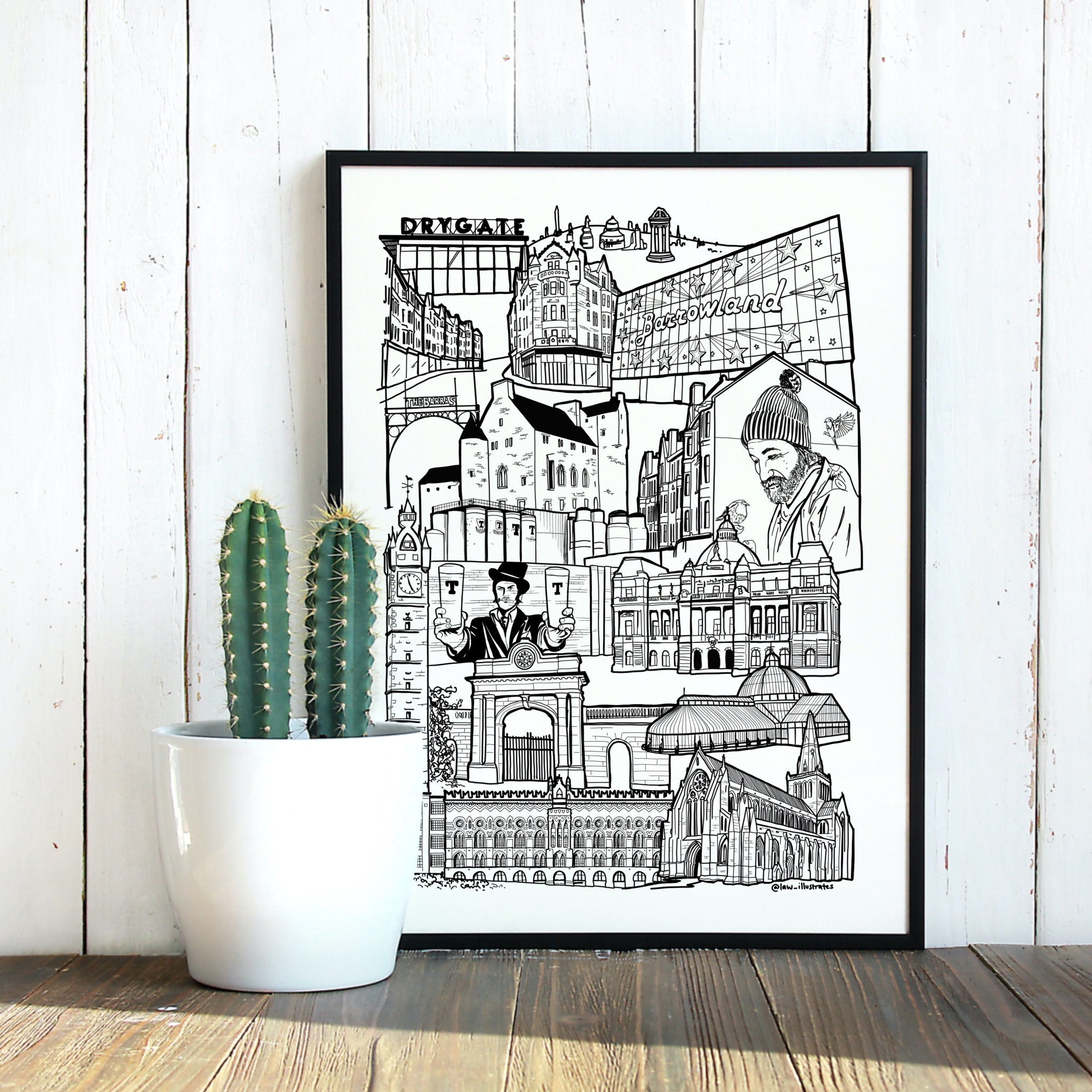 Black and White Glasgow East End illustration print