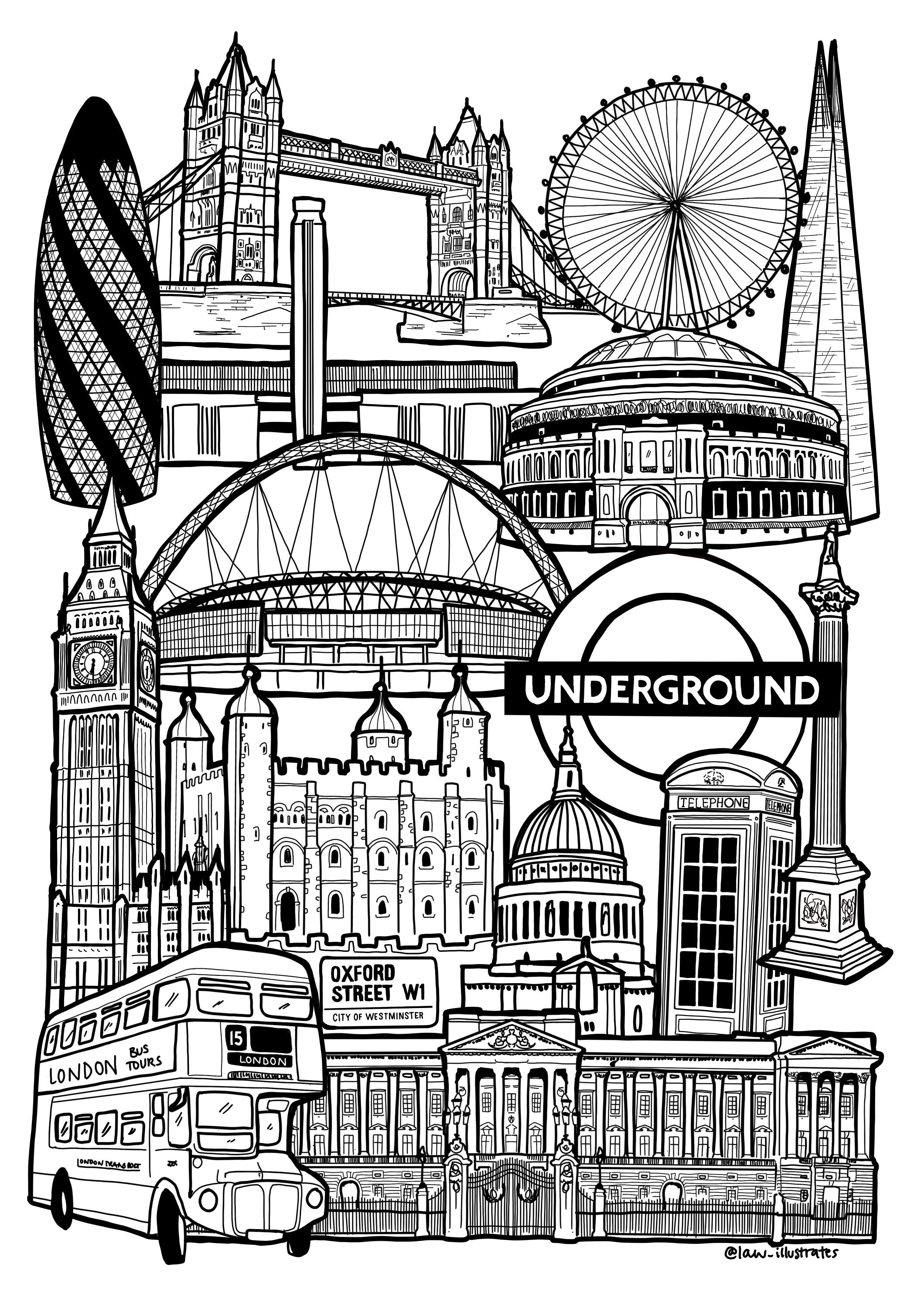 Black and White London Illustration Print