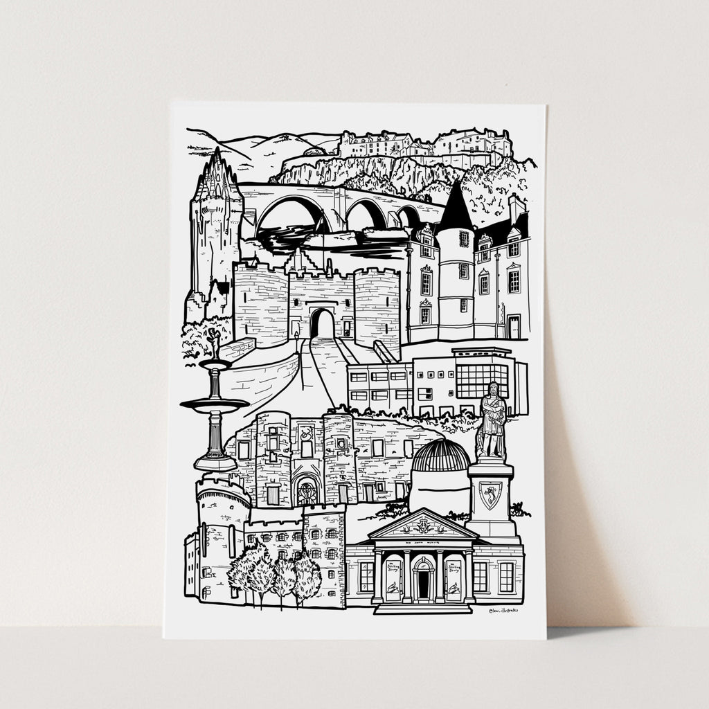 Black and white Stirling illustration print