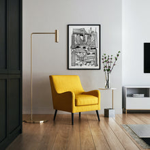 Load image into Gallery viewer, New York black and white illustration print with chair
