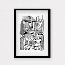 Load image into Gallery viewer, New York black and white illustration framed print
